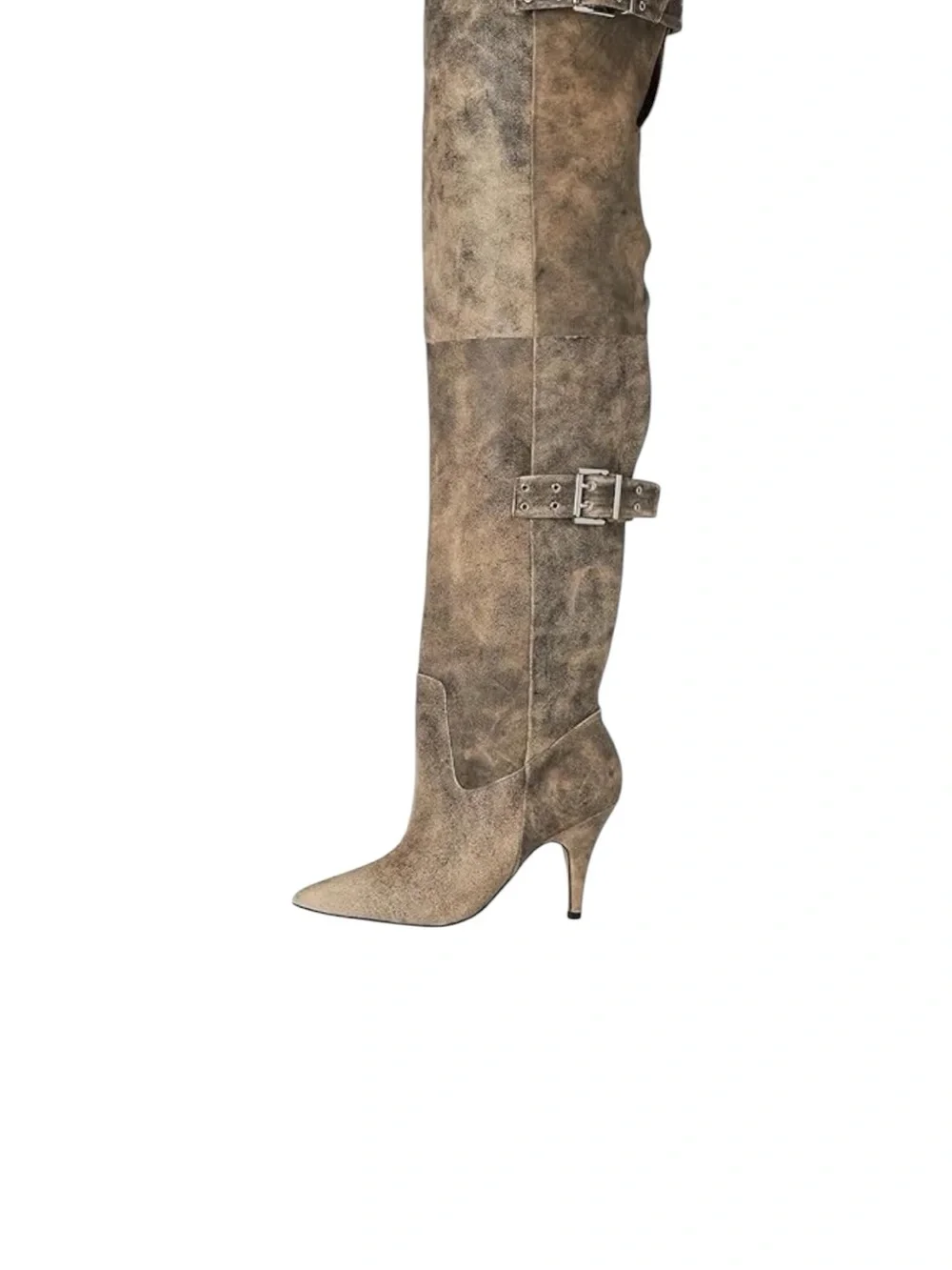 NWOB Steve Madden Baddiebaddie Distressed Charcoal Taupe Over-the-Knee Boots